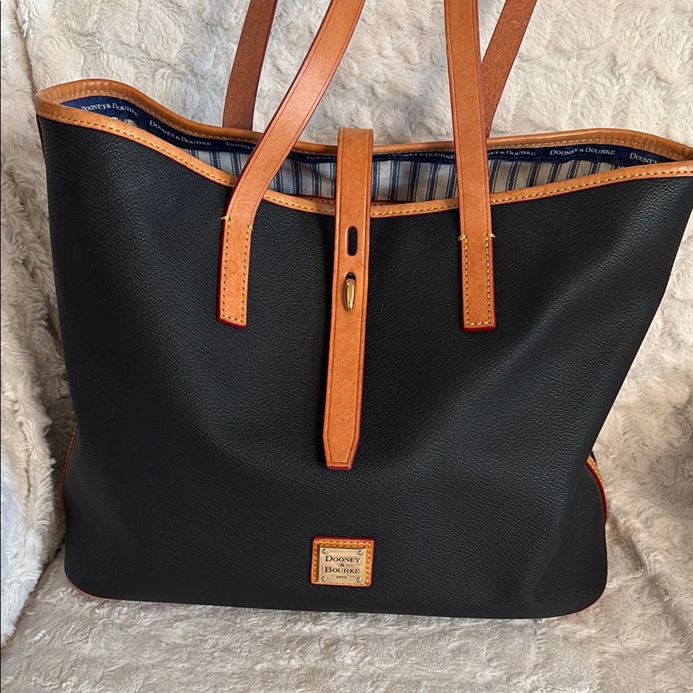 Dooney & Bourke Black and Tan Leather Tote Bag